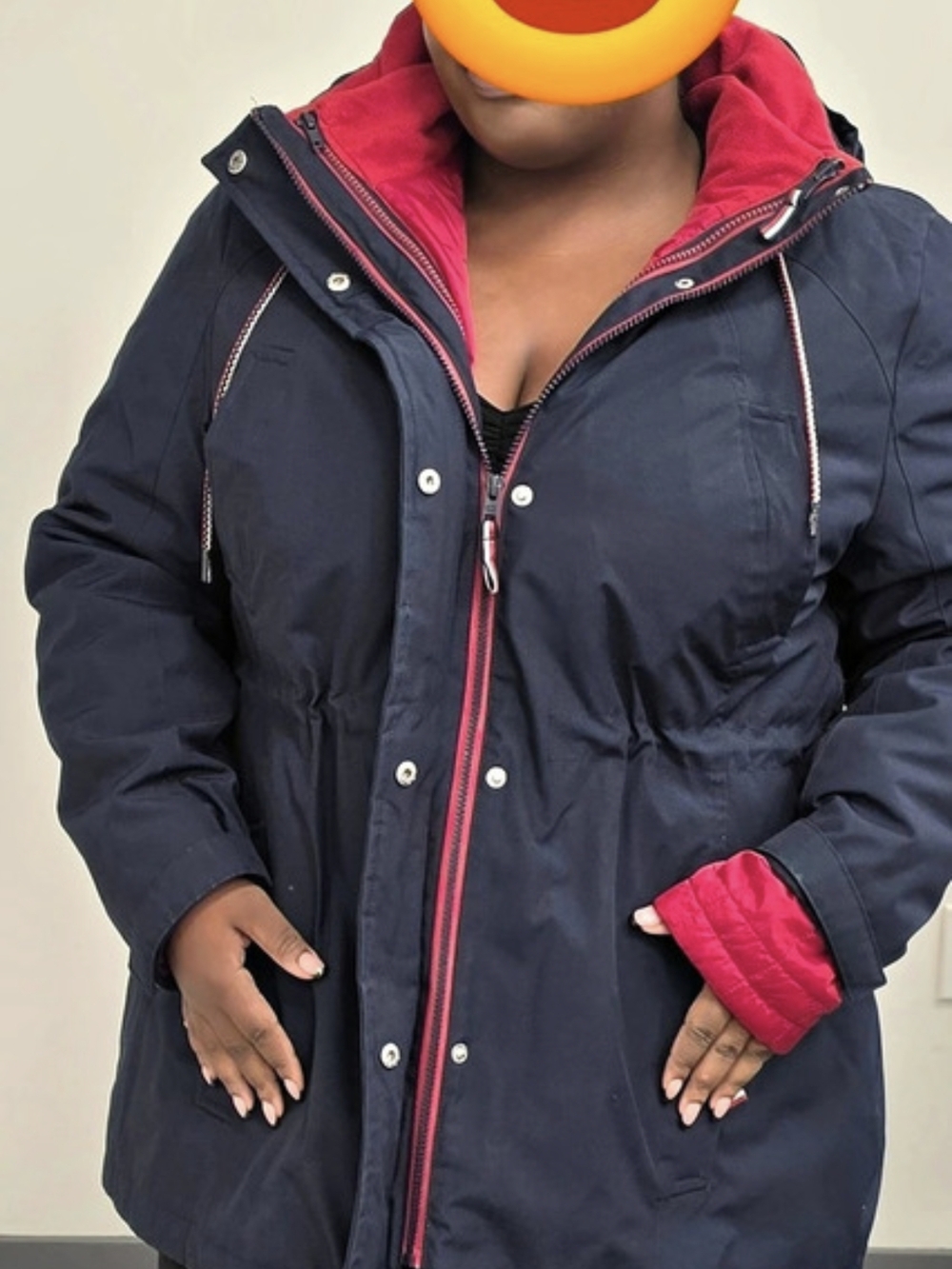 Tommy Hilfiger Womens 2x --3-in-1 All Weather Jacket Navy Red Removable Liner